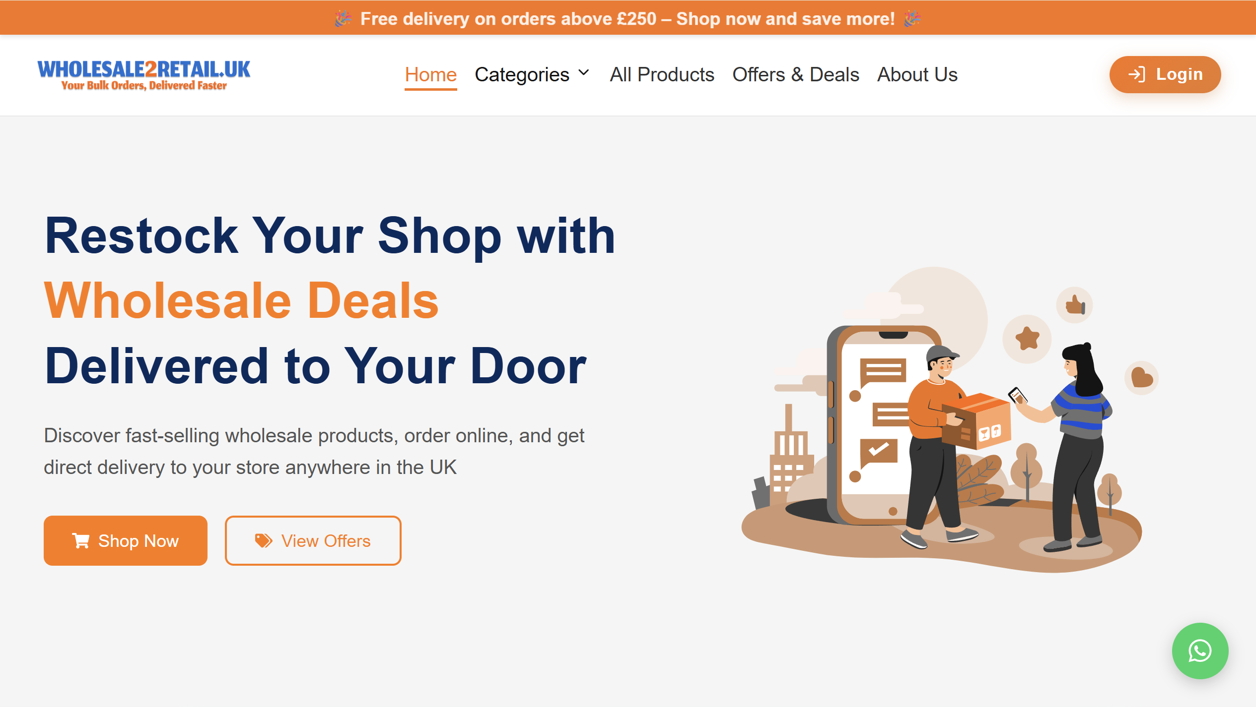 Wholesale 2Retail — UK bulk-buy platform homepage for shopkeepers